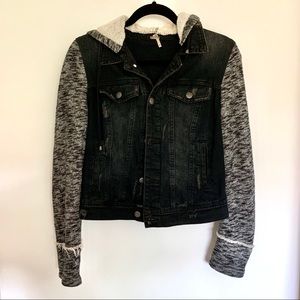 Free People Distressed black jean jacket